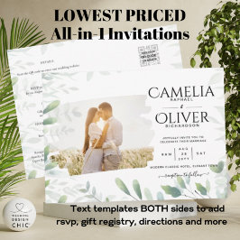 LeahG Greenery Leaves FOTO OVERLAY Wedding Einladu Flyer