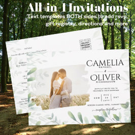 LeahG Greenery Leaves FOTO OVERLAY Wedding Einladu Flyer