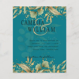 LeahG Greenery Sea Glass Aquamarin Gold Wedding Ei Flyer
