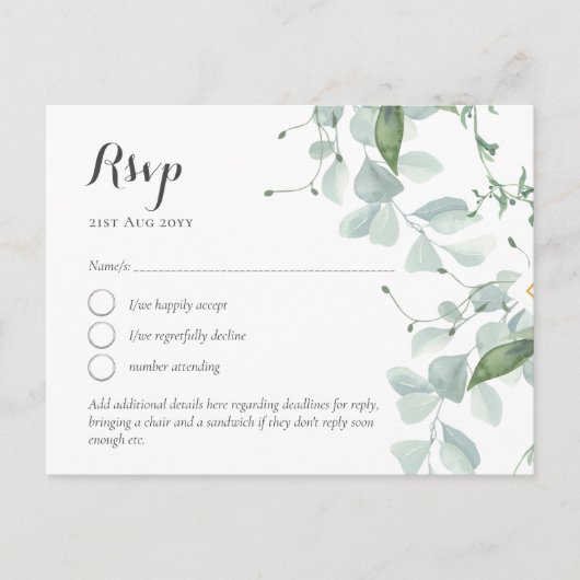LeahG Greenery Themed Wedding RSVP Postkarte (Vorderseite)