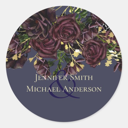 LeahG HAUSHALT Dunkle PLUM-Rose Hochzeit Runder Aufkleber (Vorderseite)