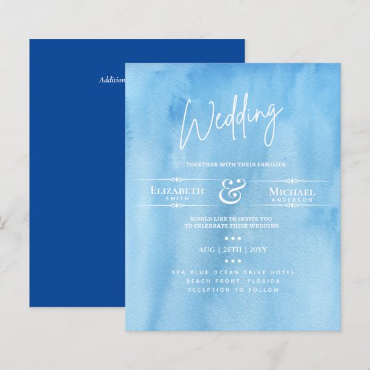 LeahG HAUSHALT Hochzeit Einladen Ozean Blue Waterc (Vorne/Hinten)