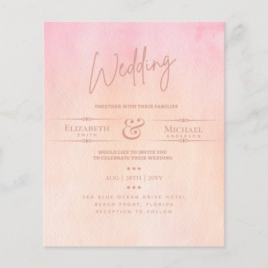 LeahG HAUSHALT Hochzeit Einladen Pfirsichfarben (Vorderseite)