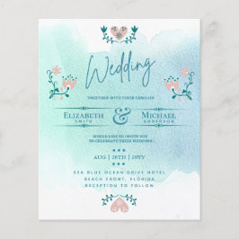 LeahG HAUSHALT Hochzeit Einladung Folk Art Aquamar