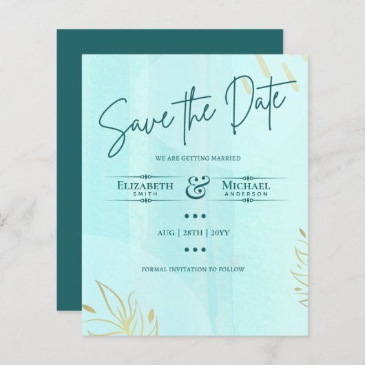 LeahG HAUSHALT Save the Date Aquamarin Gold Abstra (Vorne/Hinten)