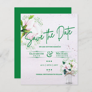 LeahG HAUSHALT Save the Date Rosa Grüne Magnolien