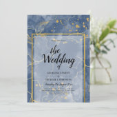 LeahG INK Navy Blue Gold Wedding Einladung (Stehend Vorderseite)