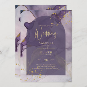 LeahG Ink Ombre Lila Lavender Gold Wedding Einladung