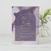 LeahG Ink Ombre Lila Lavender Gold Wedding Einladung (Stehend Vorderseite)