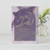 LeahG Ink Ombre Lila Lavender Gold Wedding Einladung (Stehend Vorderseite)