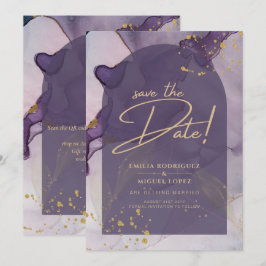 LeahG Ink Ombre Lila Lavender Gold Wedding Einladung