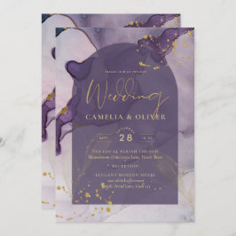 LeahG Ink Ombre Lila Lavender Gold Wedding Einladung