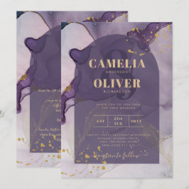 LeahG Ink Ombre Lila Lavender Gold Wedding Einladung
