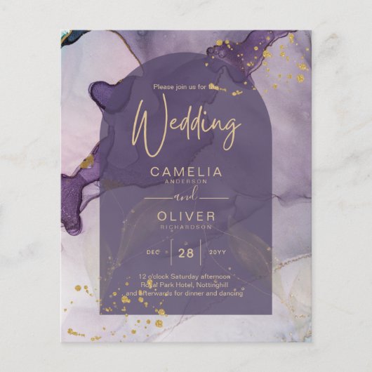 LeahG Ink Ombre Lila Lavender Gold Wedding Flyer (Vorne)