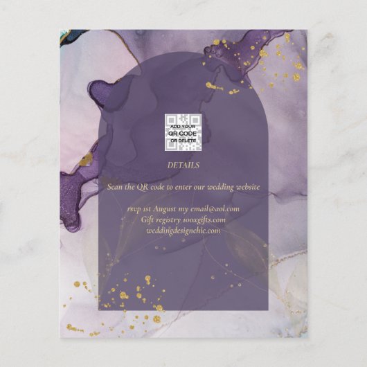 LeahG Ink Ombre Lila Lavender Gold Wedding Flyer (Hinten)