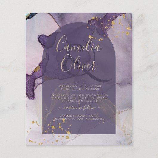 LeahG Ink Ombre Lila Lavender Gold Wedding Flyer (Vorne)