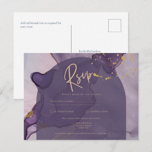 LeahG Ink Ombre Lila Lavender Gold Wedding Postkarte (Vorne/Hinten)