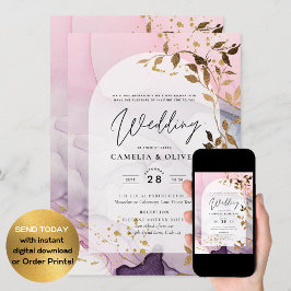 LeahG Ink Ombre Lila Pink Pink Gold Hochzeit Einladung