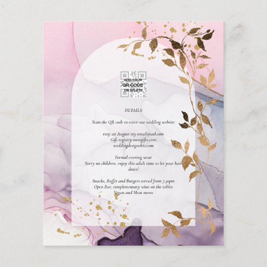 LeahG Ink Ombre Lila Pink Pink Gold Hochzeit Flyer (Hinten)