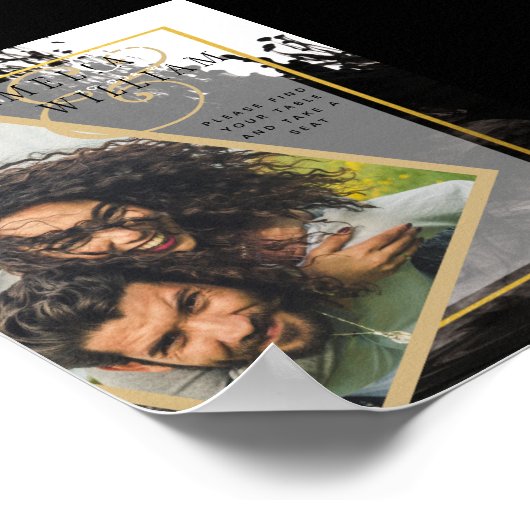 LeahG INK Schwarz-weiß Gold Wedding INVITE Poster (Ecke)