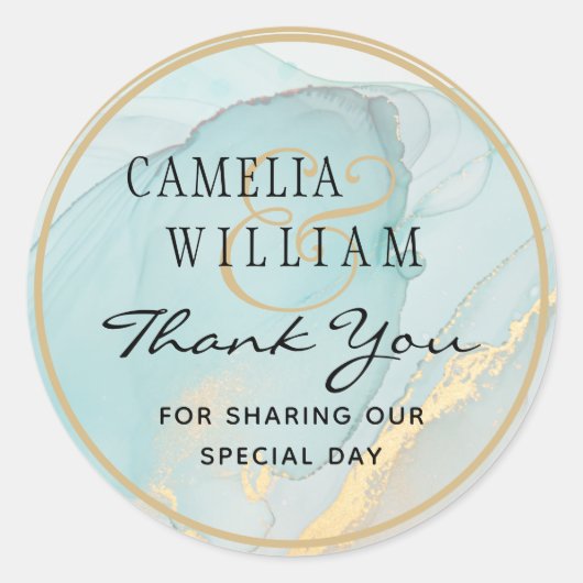 LeahG INK Sea Glass Aquamarin Gold Gastgeschenk Ho Runder Aufkleber (Vorderseite)