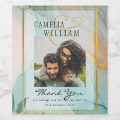 LeahG INK Sea Glass Aquamarin Gold Wedding Weinetikett (Einzelnes Label)