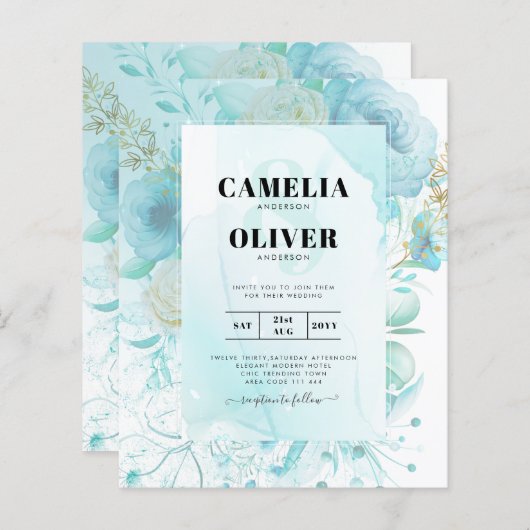 LeahG INK Sea Glass Türkis Aqua Abstrakt INVITE (Vorne/Hinten)