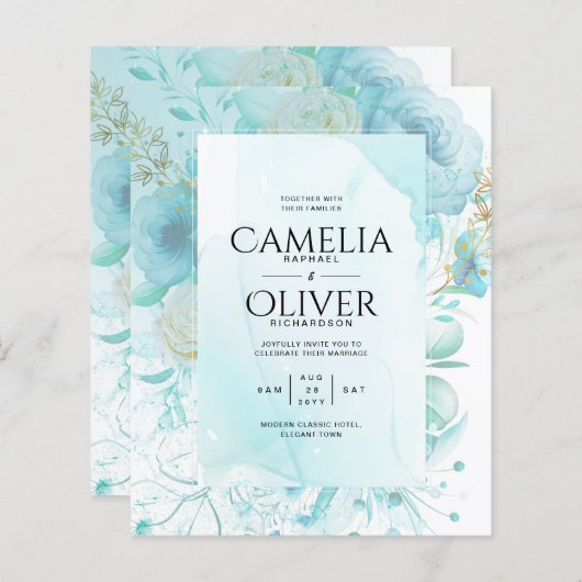 LeahG INK Sea Glass Türkis Aqua Abstrakt INVITE (Vorne/Hinten)