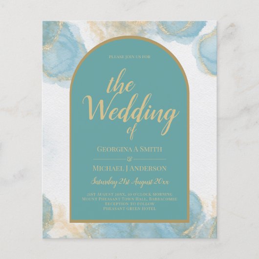 LeahG INK Sea Glass Türkis Aquamarin Gold INVITE (Vorderseite)