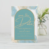 LeahG INK Sea Glass Türkis Aquamarin Gold INVITE Einladung (Stehend Vorderseite)