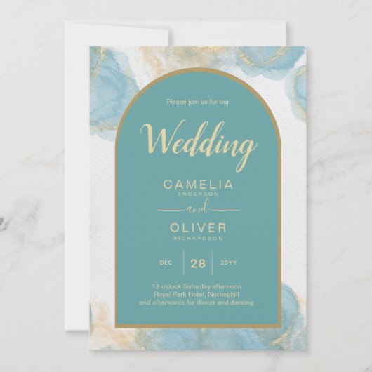 LeahG INK Sea Glass Türkis Aquamarin Gold INVITE Einladung (Vorderseite)