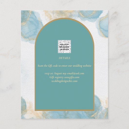 LeahG INK Sea Glass Türkis Aquamarin Gold INVITE Flyer (Hinten)