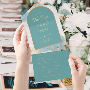 LeahG INK Sea Glass Turquoise Teal Gold INVITE All In One Einladung