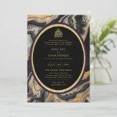 LeahG Islamic Wedding Black Gold Marmor Nikah Einladung (Stehend Vorderseite)
