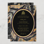 LeahG Islamic Wedding Black Gold Marmor Nikah Einladung (Vorne/Hinten)