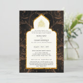 LeahG Islamic Wedding Black Gold Modernes Elegant Einladung (Stehend Vorderseite)