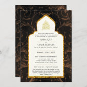 LeahG Islamic Wedding Black Gold Modernes Elegant Einladung (Vorne/Hinten)