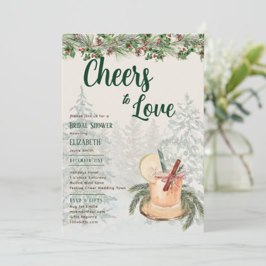 LeahG jubelt Liebe Winter Brautparty Hochzeit Einladung (Stehend Vorderseite)