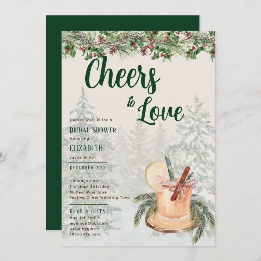 LeahG jubelt Liebe Winter Brautparty Hochzeit Einladung (Vorne/Hinten)