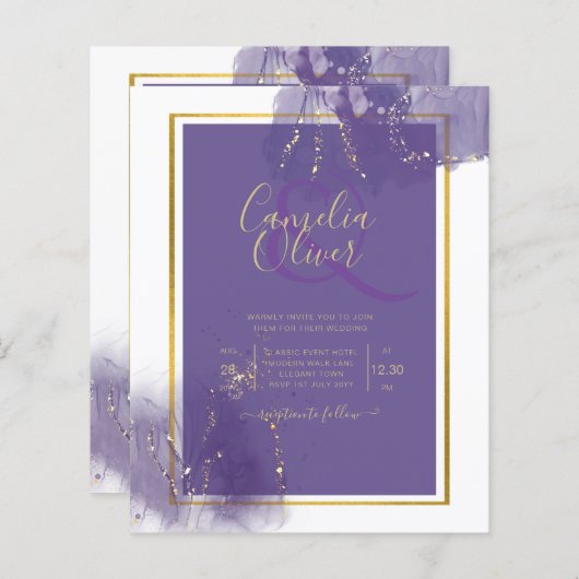 LeahG LILA GOLD Wedding Lavender ALCOHOL INK (Vorne/Hinten)