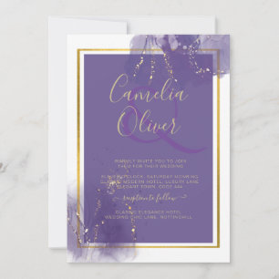 LeahG LILA GOLD Wedding Lavender ALCOHOL INK Einladung