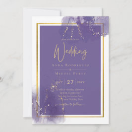LeahG LILA GOLD Wedding Lavender ALCOHOL INK Einladung