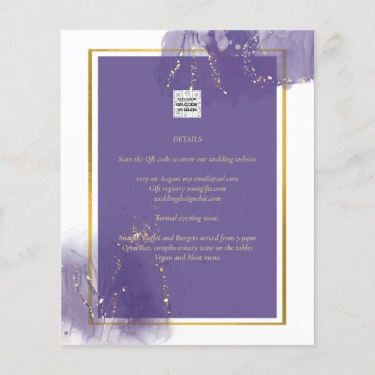 LeahG LILA GOLD Wedding Lavender ALCOHOL INK Flyer (Hinten)