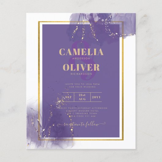LeahG LILA GOLD Wedding Lavender ALCOHOL INK Flyer (Vorne)
