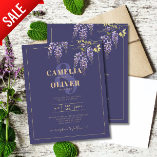 LeahG Lila Gold WISTERIA Floral Wedding INVITE