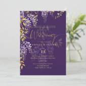 LeahG Lila Gold WISTERIA Floral Wedding INVITE Einladung (Stehend Vorderseite)