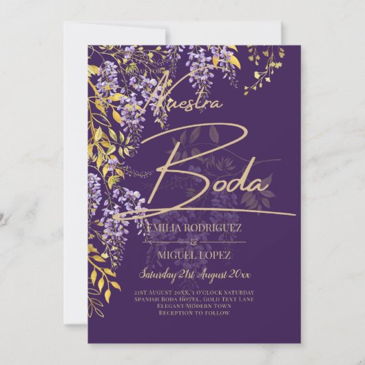 LeahG Lila Gold WISTERIA Floral Wedding INVITE Einladung (Vorderseite)