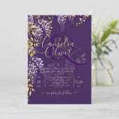 LeahG Lila Gold WISTERIA Floral Wedding INVITE Einladung (Stehend Vorderseite)