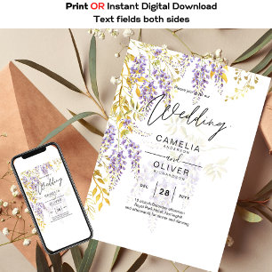 LeahG Lila Gold WISTERIA Floral Wedding INVITE Einladung