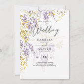 LeahG Lila Gold WISTERIA Floral Wedding INVITE Einladung (Vorderseite)